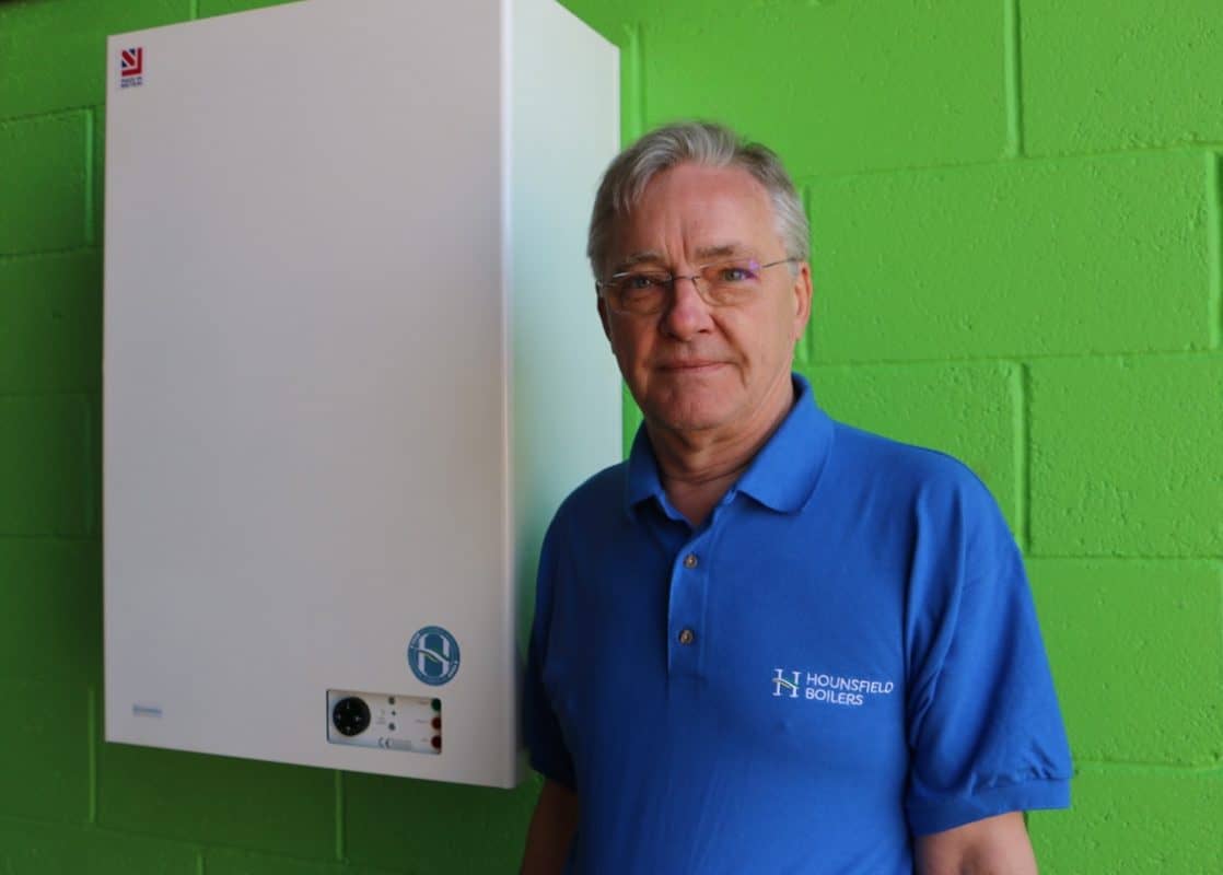 Andrew Hounsfield with Tuscan wall hung boiler on best british boiler shortlist