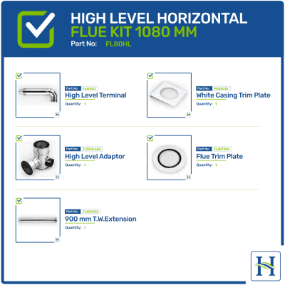High Level Horizontal Flue Kit 1080mm FL80HL, Hounsfield Boilers