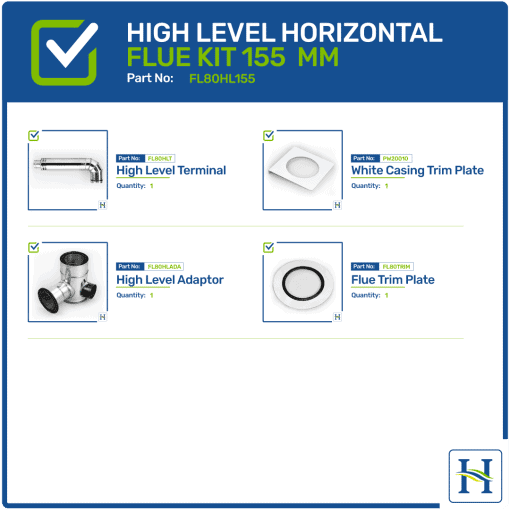 High Level Horizontal Flue Kit Options 155mm