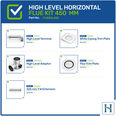 High Level Horizontal Flue Kit 450mm FL80HL450, Hounsfield Boilers