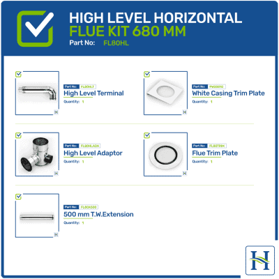 High Level Horizontal Flue Kit Options 680mm FL80HL680, Hounsfield Boilers