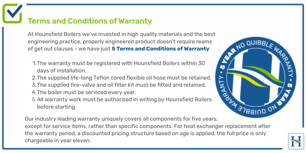 terms and conditions, warranty for oil boilers, Hounsfield Boilers