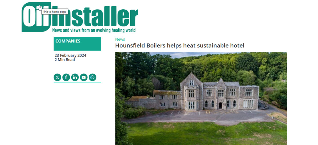 Hounsfield Boilers help heat sustainable hotel
