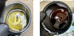large filter bowls showing contaminated fuel
